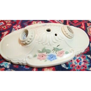 1930's Vintage 2 Bulb Porcelain Flush Mount Ceiling Light Fixture Excellent Cond